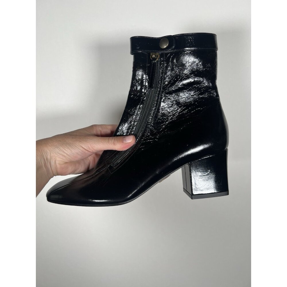 NEVER WORN Tamara Mellon black calf patent leather Avenger booties Italian 39.5